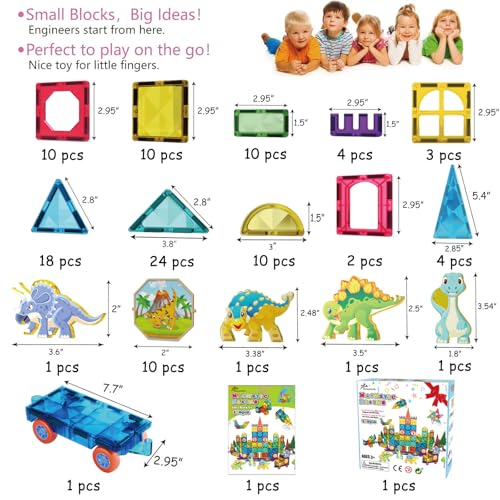 Jasonwell Magnetic Tiles Building Blocks Set for Boys Girls Preschool Educational Magnet Construction Kit Stacking STEM Toys Christmas Birthday Gifts for Kids Toddlers 3 4 5 6 7 8 9 10 + Year Old