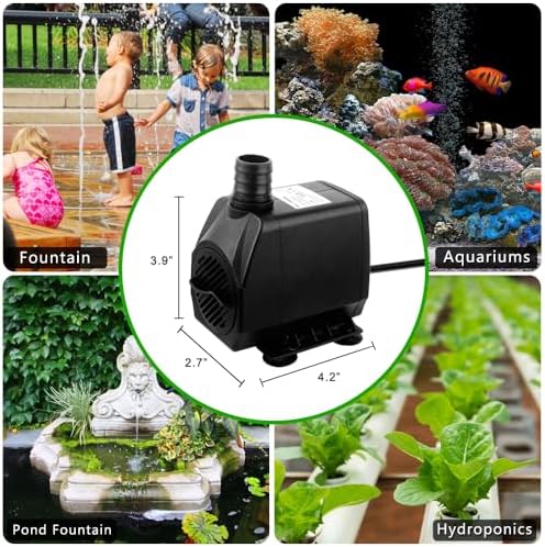 PULACO 800GPH（3000L/H） Submersible Water Pump with 6.5 ft Tubing, 45W durable fountain water pump 4 Nozzles for Pond Fountain, Aquariums Fish Tank, Statuary, Hydroponics