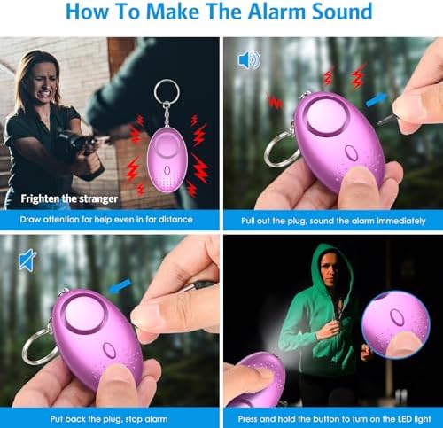 AMIR Safety Keychain Set for Women, Wristlet Strap Keychain with Personal Alarm and Pom Pom Accessories Kit, Gifts for Women and Girls (Purple)