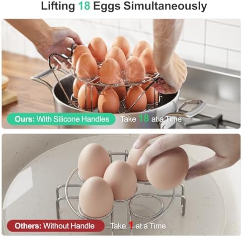 GSlife Egg Steamer Rack - Stackable Instant Pot Egg Rack with Heat Resistant Silicon Handles, Cook 18 Eggs, Stainless Steel Egg Steaming Rack for 6, 8 Qt Pressure Cooker Accessories, Kitchen Steam Rack, 2 Pack