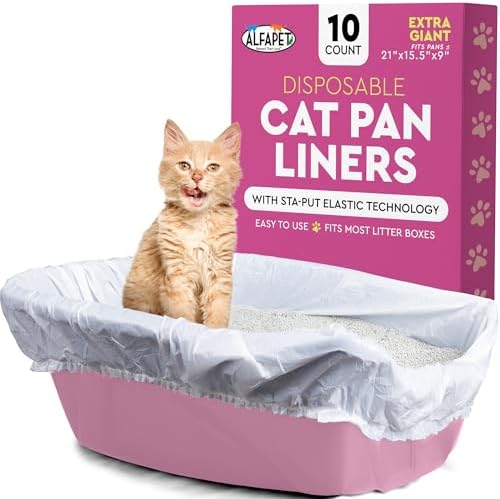 Alfapet Elastic Cat Litter Box Liners - Extra Giant 10 Count - Tear-Resistant Cat Litter Bags - Waterproof Kitty Litter Liners - Fits Litter box Pan Sizes XL, Giant, X-Giant, 37" x 18", 20 lb Capacity