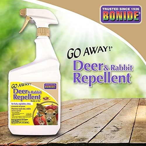 Bonide Go Away! Deer & Rabbit Repellent, 32 oz. Ready-to-Use Spray, Hot Peppers Deter Animals from Lawn & Garden