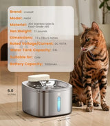 oneisall Wireless Cat Water Fountain, 3.5L/118oz Battery Operated Pet Fountain Stainless Steel, Automatic Cat Drinking Fountain Cordless & Rechargeable with Motion Sensor and Low Noise Running