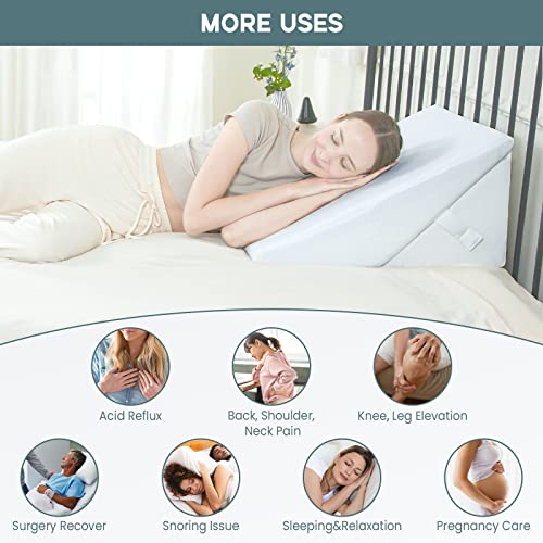 Folding Bed Wedge Pillow for Sleeping Adjustable 9 &12 Inch Foldable Bed Wedge Pillow, Memory Foam Triangle Pillow Wedge System for Legs and Back Support Pillow