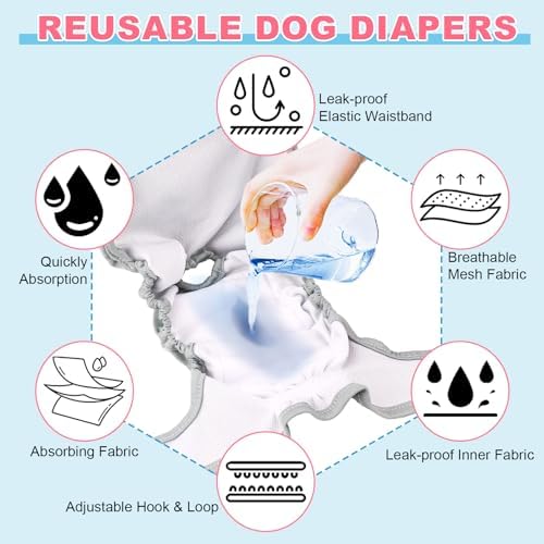 XPCARE 6 Pack Washable Female Dog Diapers - Reusable Doggie Diapers, Highly Absorbent Dog Diapers Female, Leak-Proof Puppy Diapers for Female Dog（M）