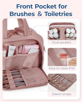 BAGSMART Travel Toiletry Bag, Lightweight Large Wide-open Travel Bag for Women, Puffy Cosmetic Makeup Bag Organizer with Handle for Accessories,Essentials, Toiletries, Dark Pink