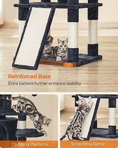 FEANDREA 67-Inch Multi-Level Cat Tree for Large Cats, with Cozy Perches, Stable, Smoky Gray UPCT18G