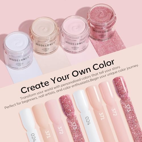 Modelones Dip Powder Nail Kit, 4 Colors White Nude Pink Glitter Dipping Starter Set with Liquid and Complete Accessories for French Nails Art Salon DIY at Home Manicure