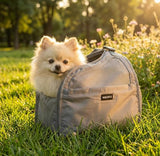 MOKARU Small Dog Sling Carrier Bag, Hands-Free Dog Carrier Sling with Safety Buckle, Breathable Mesh, Adjustable Strap, Padded Back, Storage Pockets, Pet Carrier for Dogs, Cats, Puppies up to 8–10 lbs