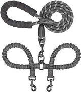 iYoShop Dual Dog Leash, 360 Swivel No Tangle Walking Leash, Shock Absorbing Bungee for Two Dogs, Black, Medium (8-35 lbs)