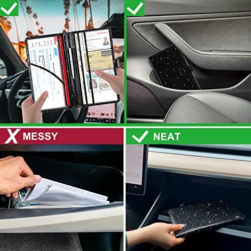 RSAquar unisex Car Registration and Insurance Holder, Vehicle Glove Box Organizer Cool Car Accessories, Car Document Holder for Cards, Driver License and Essential Document, Black Glitter