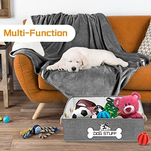 Dog Toy Box, Large Dog Toys Storage with Handle, Fabric Trapezoid Dog Toy Bin, Collapsible Basket Chest Organizer, Perfect for Pet Toys, Blankets, Dog Toys and Accessories,Light Grey