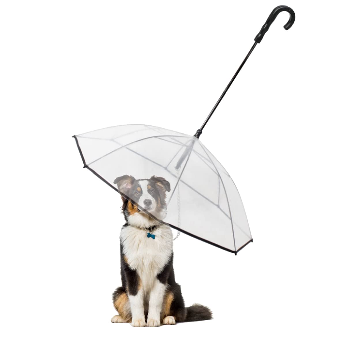ZEFOXETO Pet Dog Transparent Umbrella, Clear Folding Adjustable Leash, Keeps Pet Dry in Rain (Bending Hook)
