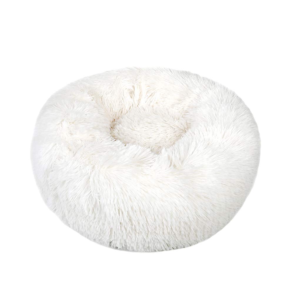 otoez Kitten Puppy Bed Extra Small XS Round Dog Cat Beds Anti Anxiety Plush Pet Calming Donut Bed with Non-Slip Waterproof Bottom, Washable (15.7", White)