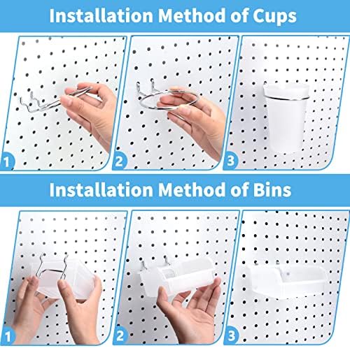 FZK Pegboard Bins PegBoard Cups with Hooks & Loops 12 Pack Set, Pegboard Bins, Peg Board Organizer Accessories, Pegboard Accessories for Craft Room Garage Office Workbench, Clear