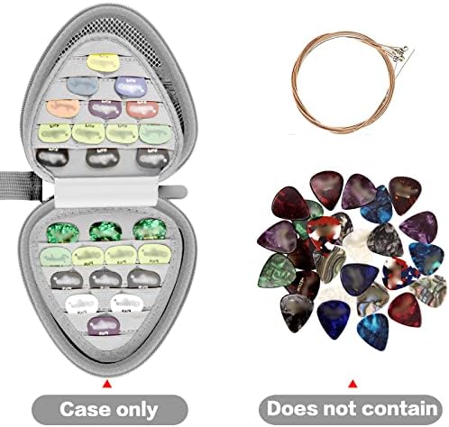 Guitar Picks Holder Case for Acoustic Electric Guitar Holds Over 39 Packs, Variety Pack Bass Picks Storage Pouch Organizer, Guitar Plectrums Bag with Mesh Pocket for Other Accessories - Grey