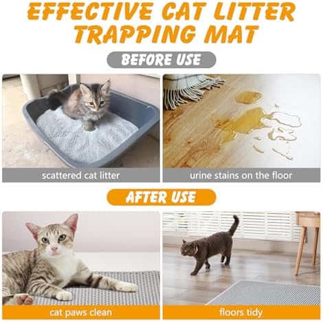 30x24 Inch Cat Litter Mat Double Layer Non-Slip Odor-Free Litter Box Mat,Waterproof and Urine Proof Litter Mat,Scatter Control, Less Waste,Easier to Clean(Gray)