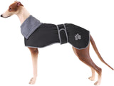 Geyecete Dog Winter Coat Geyecete Greyhound Raincoat Fabric with Lamb Velvet Inside Outdoor Dog Apparel with Adjustable Bands for Medium, Large Dog-Black-XXXL