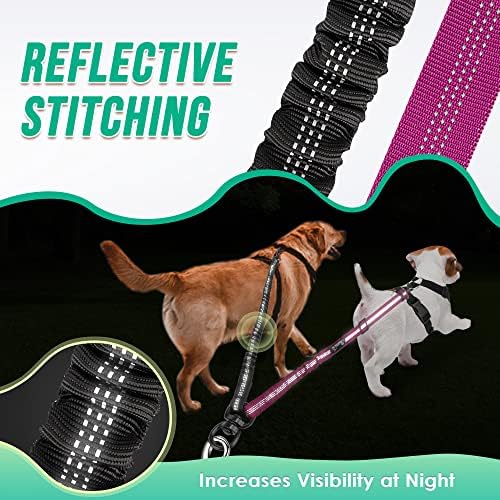 Two Dog Lead, 2 in 1 Upgraded Double Dog Leash Attachment Combine Adjustable Strap and Shock Absorbing Bungee No Tangle Dual Training Splitter for Different Size Dogs