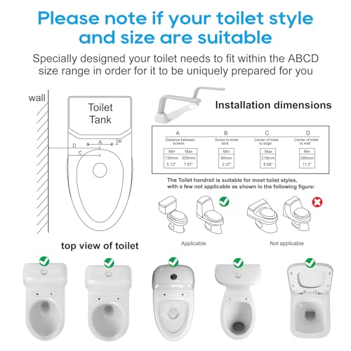 Toilet Safety Rails for Elderly (520 lbs), Handicap Toilet Rails with Foldable Handles, Toilet Assist Rails, Toilet Rails for Seniors, Heavy Duty Toilet Safety Frames Rails with Arms, Easy Installatio