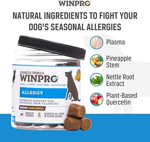 WINPRO Dog Allergy Relief Chews – Plasma-Powered Soft Chews for Dogs – Grain-Free, Natural Blood Protein Supplements – Anti-Itch, Skin & Allergy Relief – 60 Chews, Made in The USA