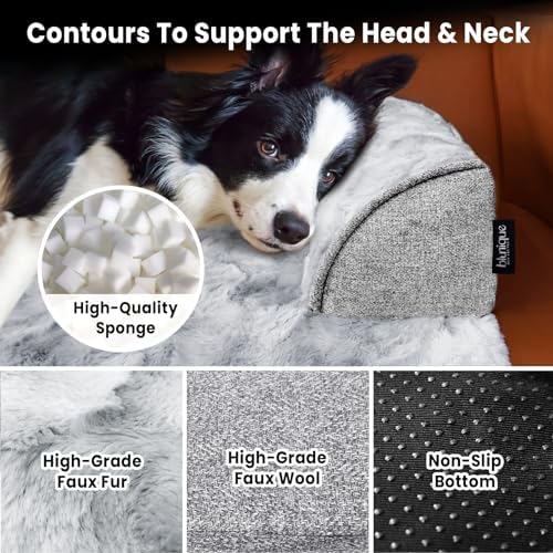 Calming Extra Large Dog Couch Bed for Dogs, 45 x 37 inch Waterproof Removable Dog Mat Couch Cover for Furniture Protector, Non-Slip Fluffy Pelsbarn Dog Bed for Couch, Sofa, Car - Tie-Dry Grey