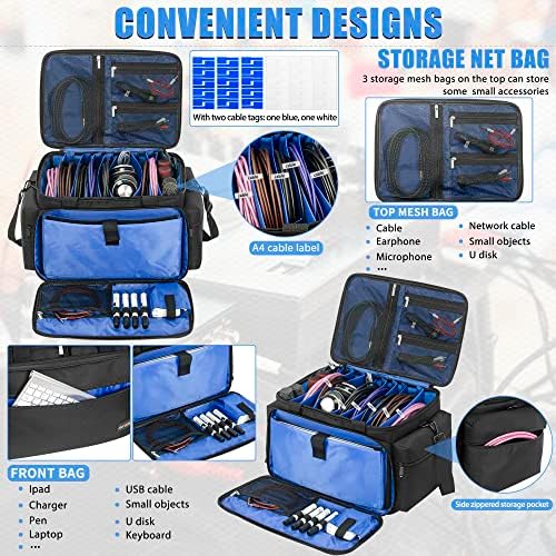 AKOZLIN Cable File Bag DJ Gig Bag Cord Organizer Case with Detachable Dividers for Laptop,DJ Gear, Sound Instrument and Music Equipment Accessories