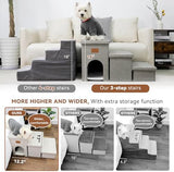Dog Stairs with Condo 18" H, 3-Step Wider Dog Steps for High Beds Couch, Folding Storage Pet Stairs Gift for Small/Medium/Large Old Dogs Cats, Ramp for Climbing Car Up to 200 lbs, Beige Gray