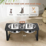 Elevated Cat Bowls, 15° Tilted Raised Cat Food Bowls Wood Pet Bowls with Stand Anti Vomiting 2 Stainless Steel Bowls for Cats and Puppy