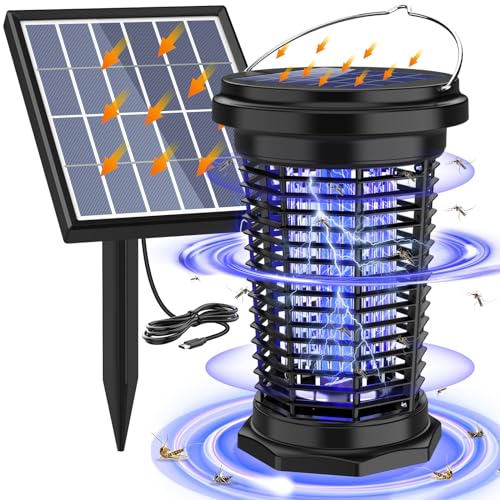 Solar Bug Zapper for Outdoor & Indoor, USB Rechargeable Mosquito Killer Lamp with UV Light, 4500V Electric Fly Traps, Insect Zapper for Patio, Home, Backyard, Garden, Camping