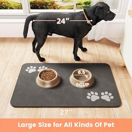 Pet Feeding Mat-Absorbent Pet Placemat for Food and Water Bowl, Dog Food Mat with Waterproof Rubber Backing, No Stains Quick Dry Water Dispenser Mat for Dog and Cat, Blue-17"x27"