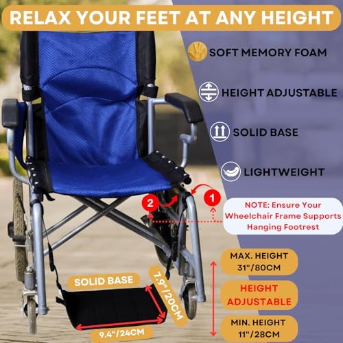 Wheelchair Foot Rest Hammock, Wheel Chair Leg Rest w/Rigid Base, Foot Sling for Footrest Replacement Adjustable Height, Anti Clash Leg Support Hammock for Rollator, Wheelchair Accessories