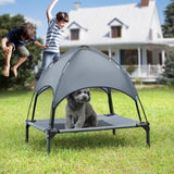 Hooyeatlin Small Elevated Dog Bed with Canopy - Upgraded 30IN Outdoor Raised Dog Cot Bed with Removable Shade Tent, Pet Cot Gray(S Size)