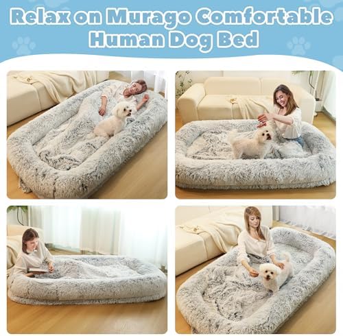 Human Dog Bed for Adults, 40 x 10 x 71 Long Human Size Dog Bed, Removable Cover, Orthopedic Design, Light Grey