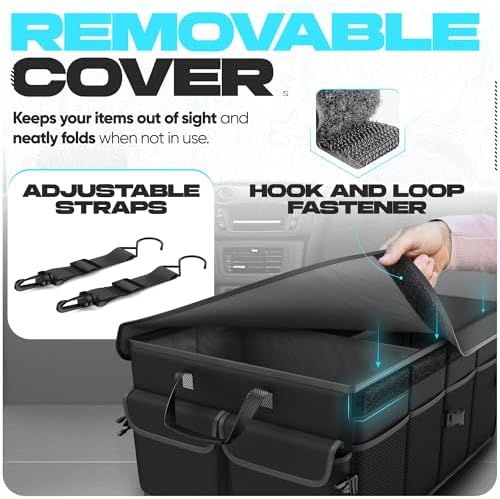 FORTEM Car Trunk Organizer, Collapsible Multi Compartment SUV Organizer, Foldable Storage for Car Accessories for Women Men, 600D Oxford, Non Slip Bottom, Securing Straps, Soft Cover (50L)