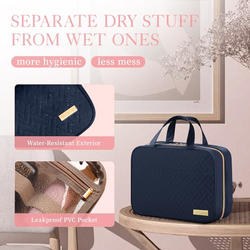 HOTOR Travel Toiletry Bag - Toiletry Bag w/Hanging Hook - Spacious Toiletry Bag for Women & Men, Makeup Bag/Big Comparment, Waterproof for Travel Accessories, Travel Essentials, Medium, Navy Blue