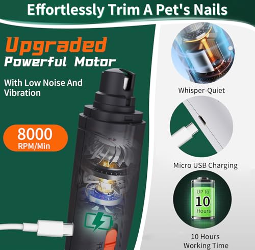 2-in-1 Dog Nail Grinder & Dog Nail Clippers Trimmers for Large Medium Small Dogs Cats Pets Claw Trimmer Quick Sensor and Safety Guard USB Rechargeable with 2 LED Lights (Black)