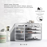 BINO THE MANHATTAN SERIES Acrylic Makeup Drawer Organizer-3 Large 2 Small Drawer | Clear Beauty Organizers and Storage| Cosmetic & Makeup Drawer| Home Organization| Jewelry & Vanity Accessories Drawer