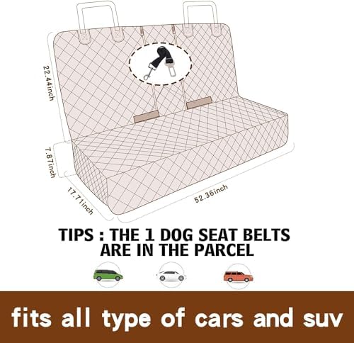 Dog Car Seat Cover for Back Seat 100% Waterproof Car Seat Cover Protector for Dogs in Car Nonslip Scratch Proof Durable Dog Seat Cover for Cars SUV &Truck