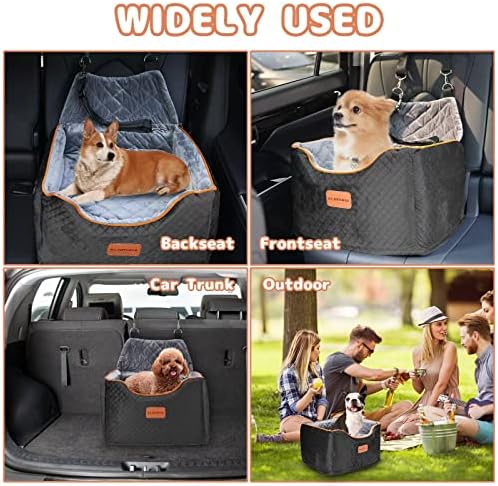 Memory Foam Pet Booster Seat with Washable Cover - Elevated, Anti-Slip for Small Dogs up to 35lbs, Seat Belt, Storage, Blankets