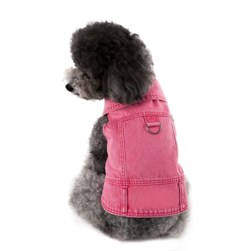Dog Pink Jean Jacket Medium for Small Dogs Denim Vest Clothes Pet Boy Girl Cute Cat Cotton Coat Outfits Spring Costumes (Pink,Medium)