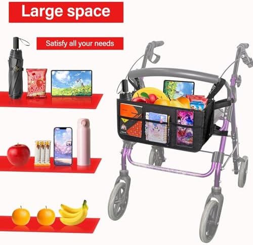Upgrade Rollator Basket,Walker Basket Bag For Folding Walker,Rollator Walker Bag Cup Holder,Rollator bag,Large Capacity Rollator Walker Accessories Organizer Bag,Folding Rollator Walker Storage Bag