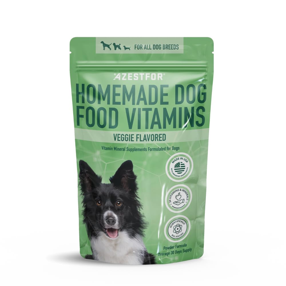 Azestfor Homemade Dog Food Vitamins Pre-Mix Powder – 24 Essential Nutrients – Supplement for Raw, Barf & Grain Free – for All Breeds & Ages – 16oz Veggie Flavored