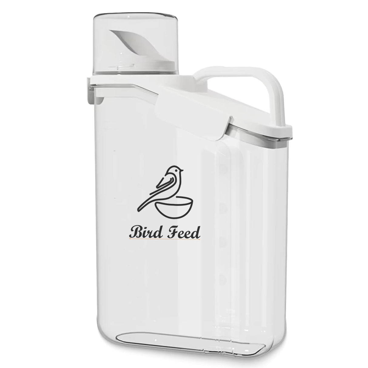 Ctomche Bird Seed Storage Container,2.8L Airtight Bird Food Container with Handle and Measuring Cup,Portable Pet Food Container for Wild Bird Sunflower Seed-BPA Free Transparent/White