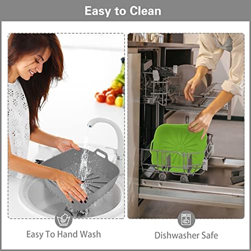 2 PCS Silicone Air Fryer Liners 9 Inch Square Easy Cleaning Airfryer Silicone Liners for 6-9 QT Frying Basket, Heat Resistant Reusable Ninja Air Fryer Accessories (Grey+Green)