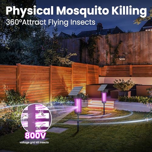 Solar Bug Zapper Outdoor 2 Pack, Garden Mosquito Zapper Waterproof & Cordless & Rechargeable & Auto On/Off，Flying Insect Zapper Mosquito Killer Lamp Mosquito Catcher Decorative Light for Patio