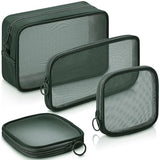 Weewooday 4 Pcs Mesh Makeup Bag Mesh Cosmetic Bag Travel Toiletry Pouch with Zipper Mini Portable Makeup Cosmetic Toiletry Purse for Daily Accessories (White,Small)(Small, Large, Medium,Olive Green)