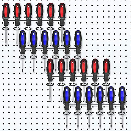 Ripeng Pegboard Screwdriver Holders Peg Board Organizer Accessories Multi Ring Tool Holders Six Tool Multi Tool Organizer Racks for Pegboard, Pliers(Black, 4 Pieces)