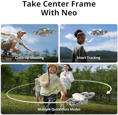 DJI Neo, Mini Drone with 4K UHD Camera for Adults, 135g Self Flying Drone that Follows You, Palm Takeoff, AI Subject Tracking, QuickShots, Stabilized Video, Built-In Propeller Guard (Controller-Free)