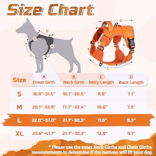 rabbitgoo Tactical Dog Harness for Large Dogs, No Pull Military Service Vest with Handle & Molle, Easy Control for Training Walking, Adjustable Reflective Straps, Orange, L